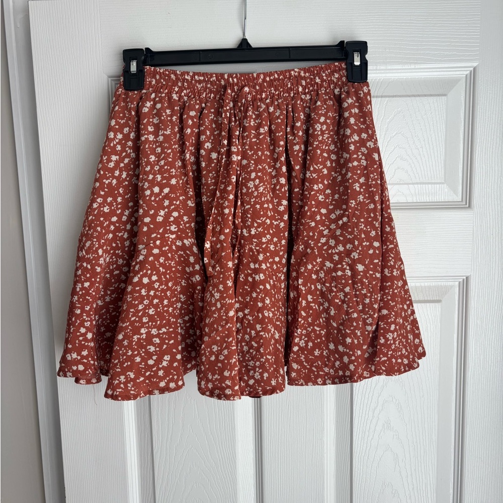 Easel Red Floral Mini Skirt